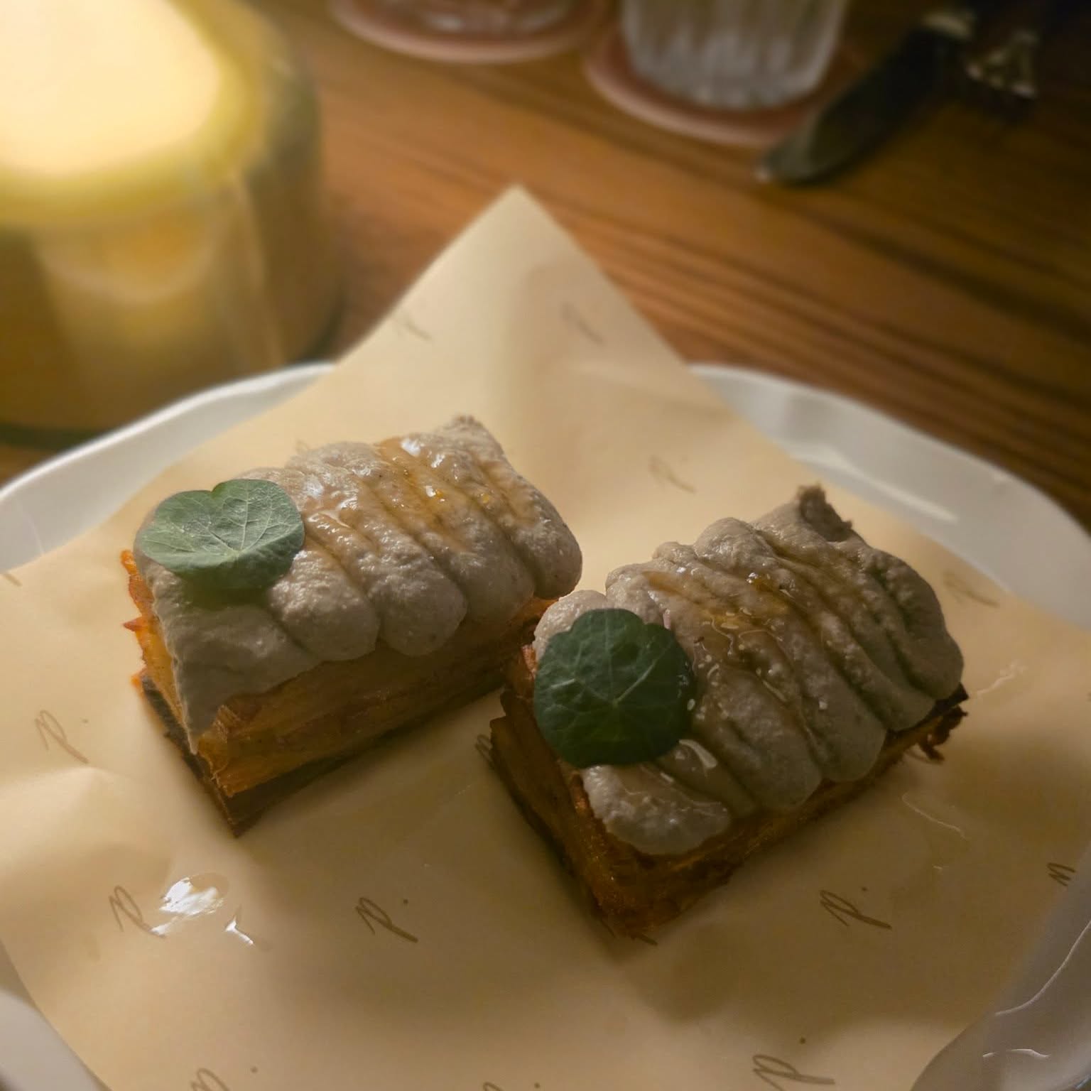 Duck p&acirc;t&eacute;, pickled sour cherry, toast.