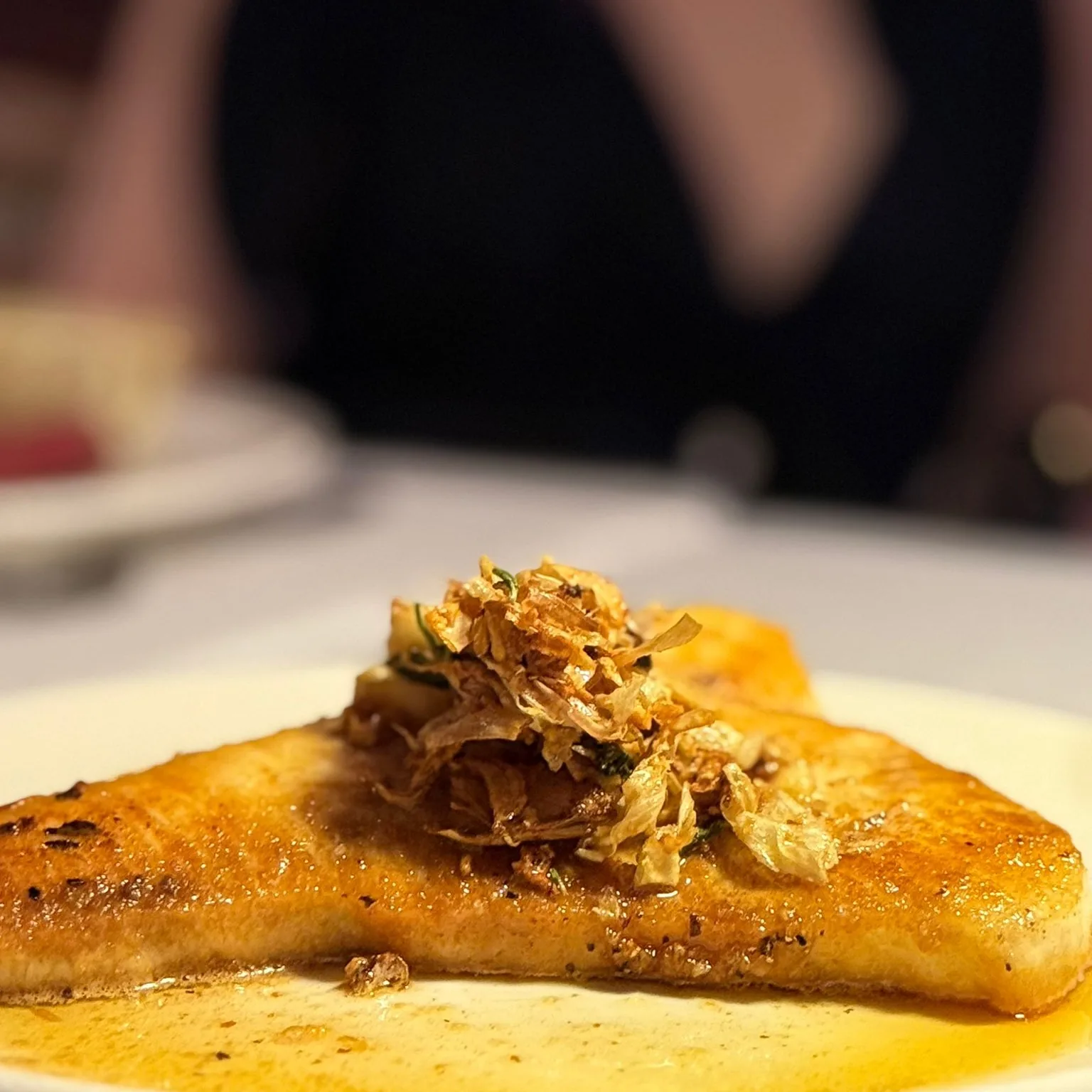 Pan-seared swordfish steak with beurre noisette & fine herbs