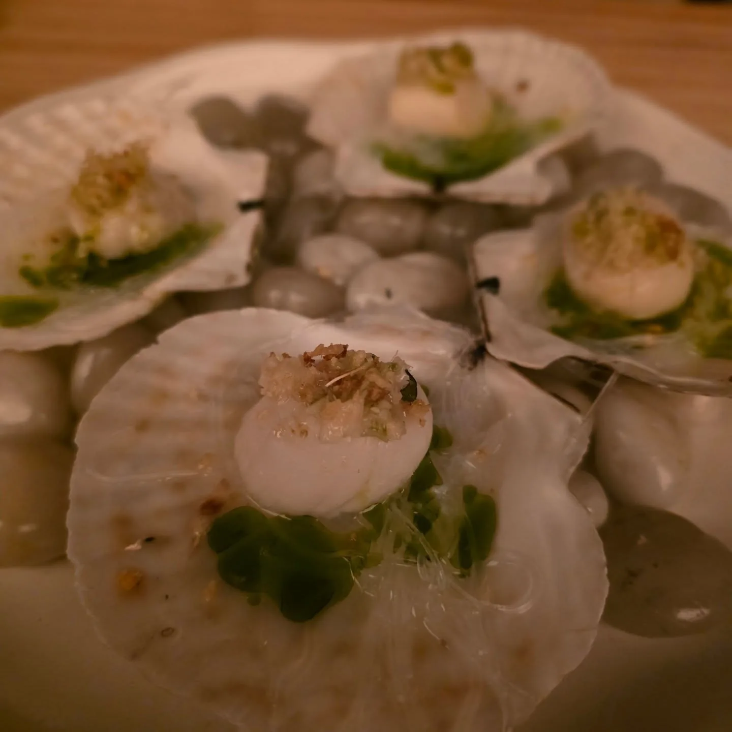 Scallop + Prawn Dumpling – Garlic Chives, Smoked Salmon Roe