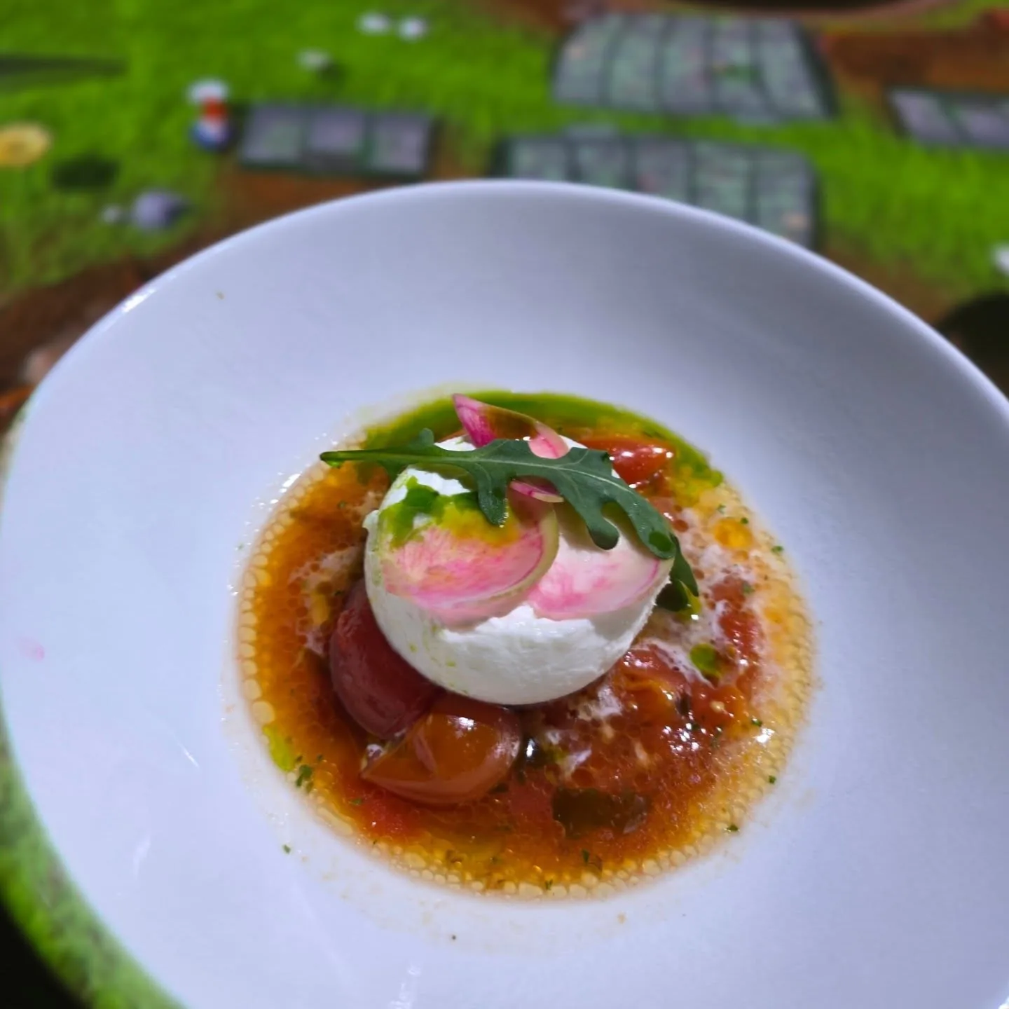 Byron Bay Burrata, Nduja Jam, Confit Tomatoes, Watermelon Radish