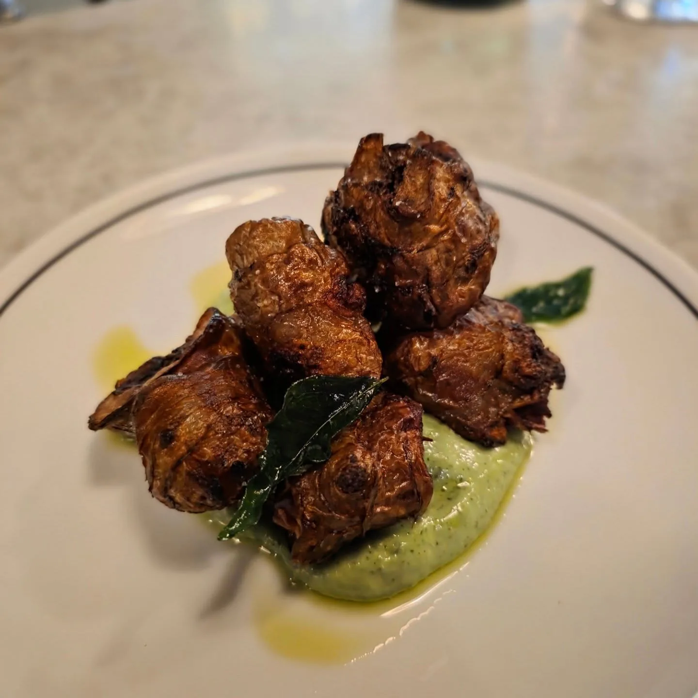 Roasted Jerusalem Artichoke w Basil Mousse