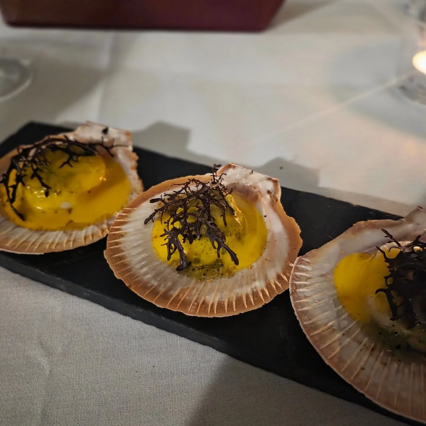 Baked half shell scallops