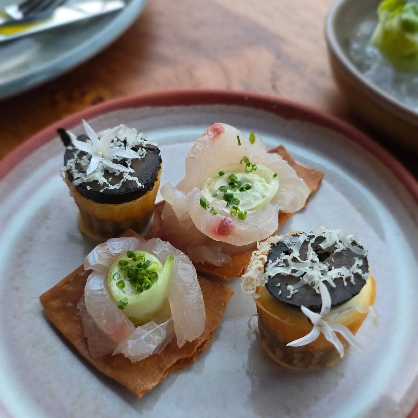 4. Buckwheat cracker, Spanish mackerel, cucumber, horseradish & Pyengana cheddar & black walnut croustade