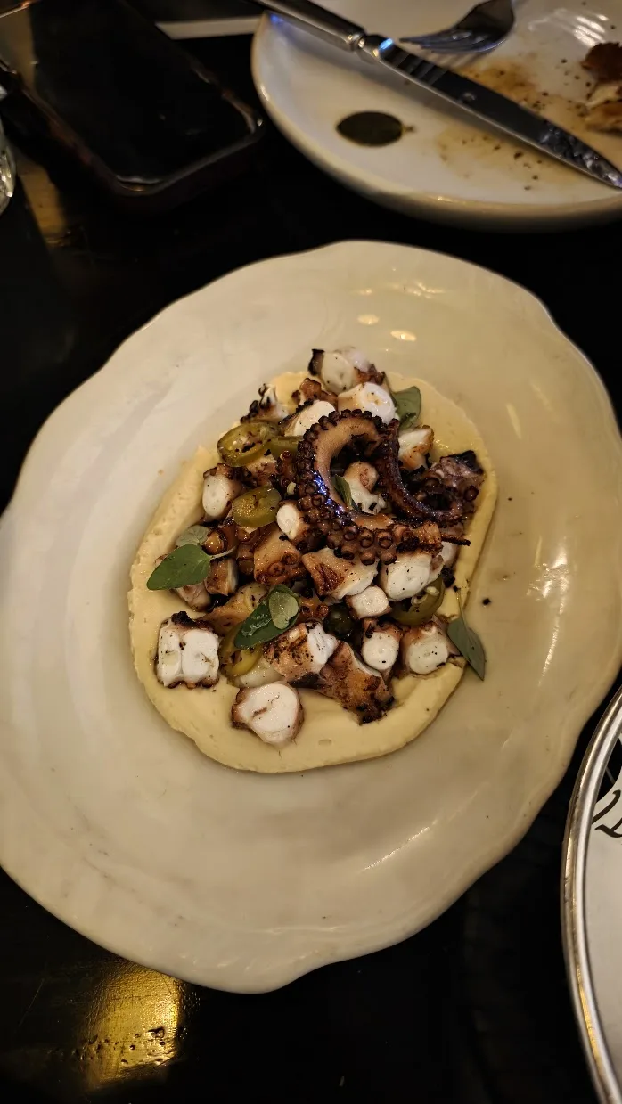 Octopus: fava, pickled chilli