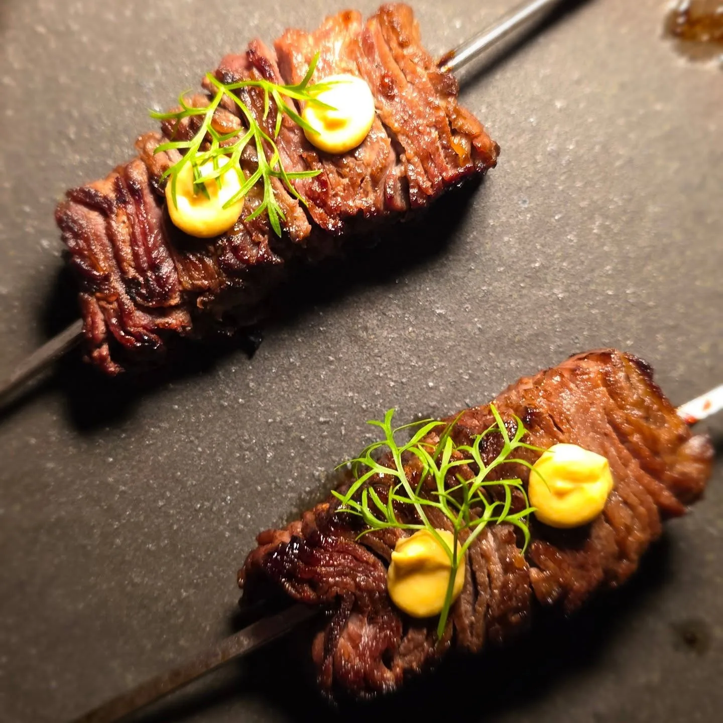 Pressed wagyu skewer