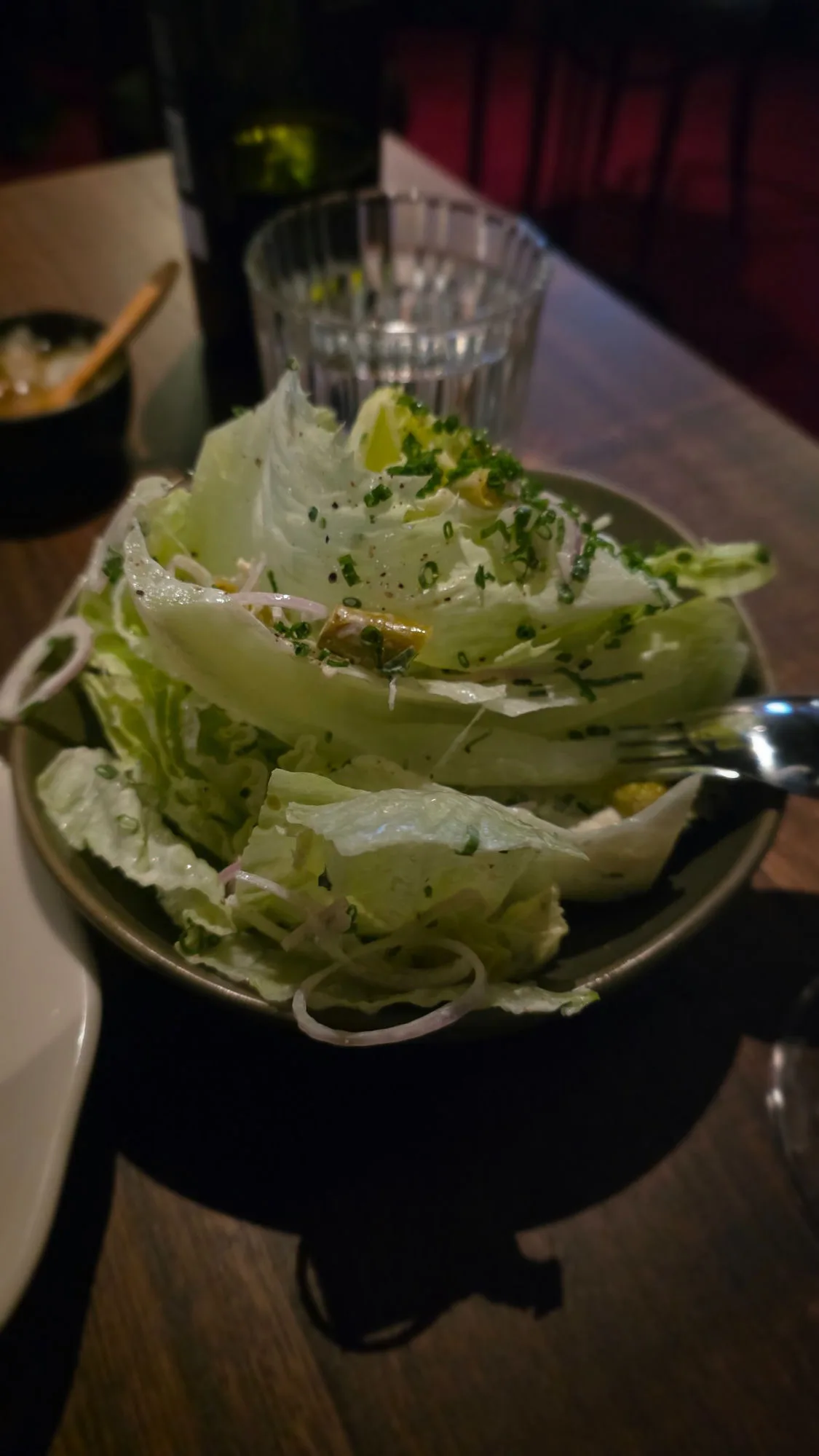 Lechuga, seasonal leaves, herbs, shallot, merlot vinaigrette