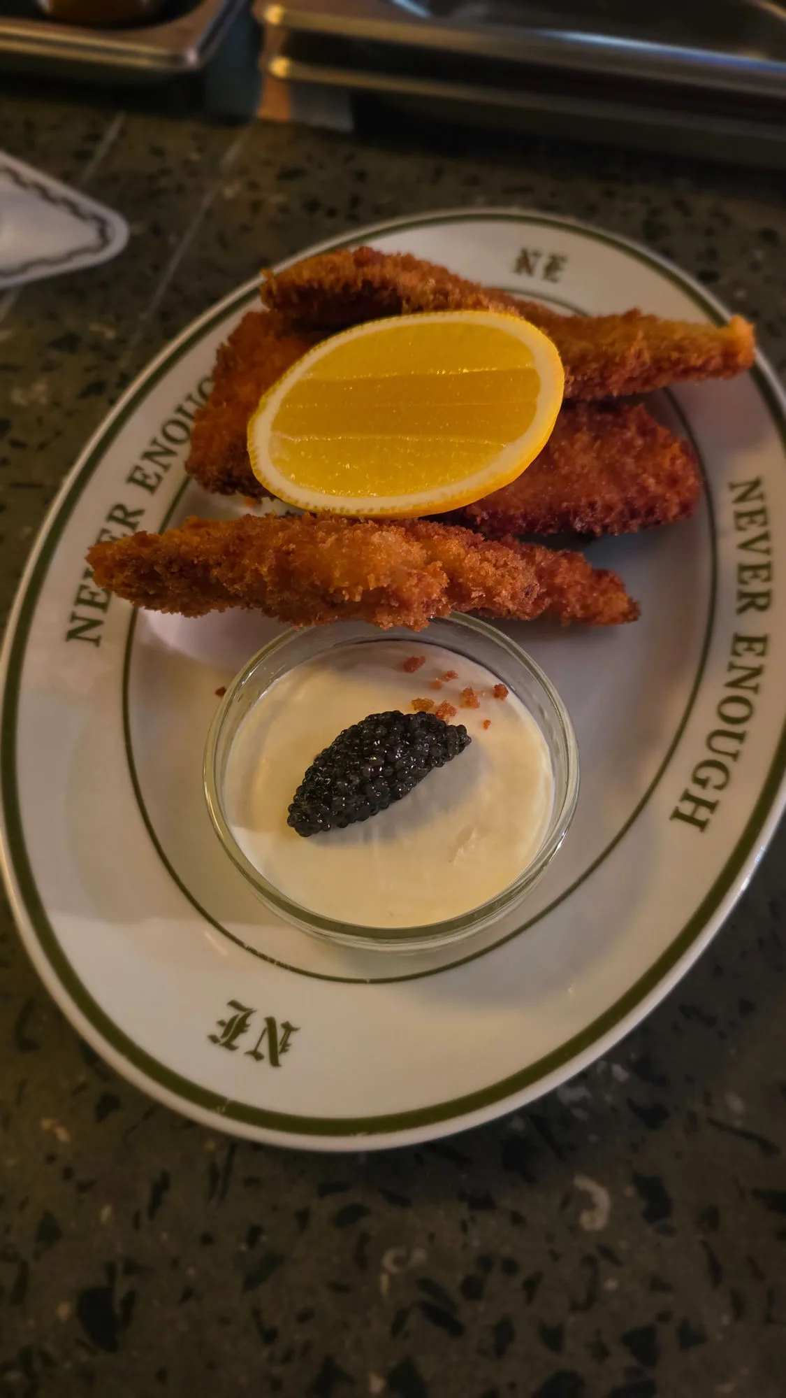Fried chicken tenders, white sturgeon caviar, crème fraîche