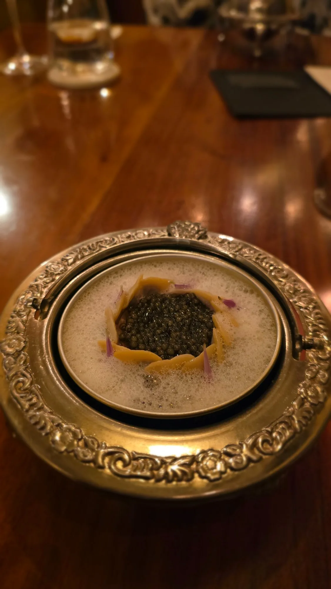 Ube in three textures, Manila clams, oscietra caviar
