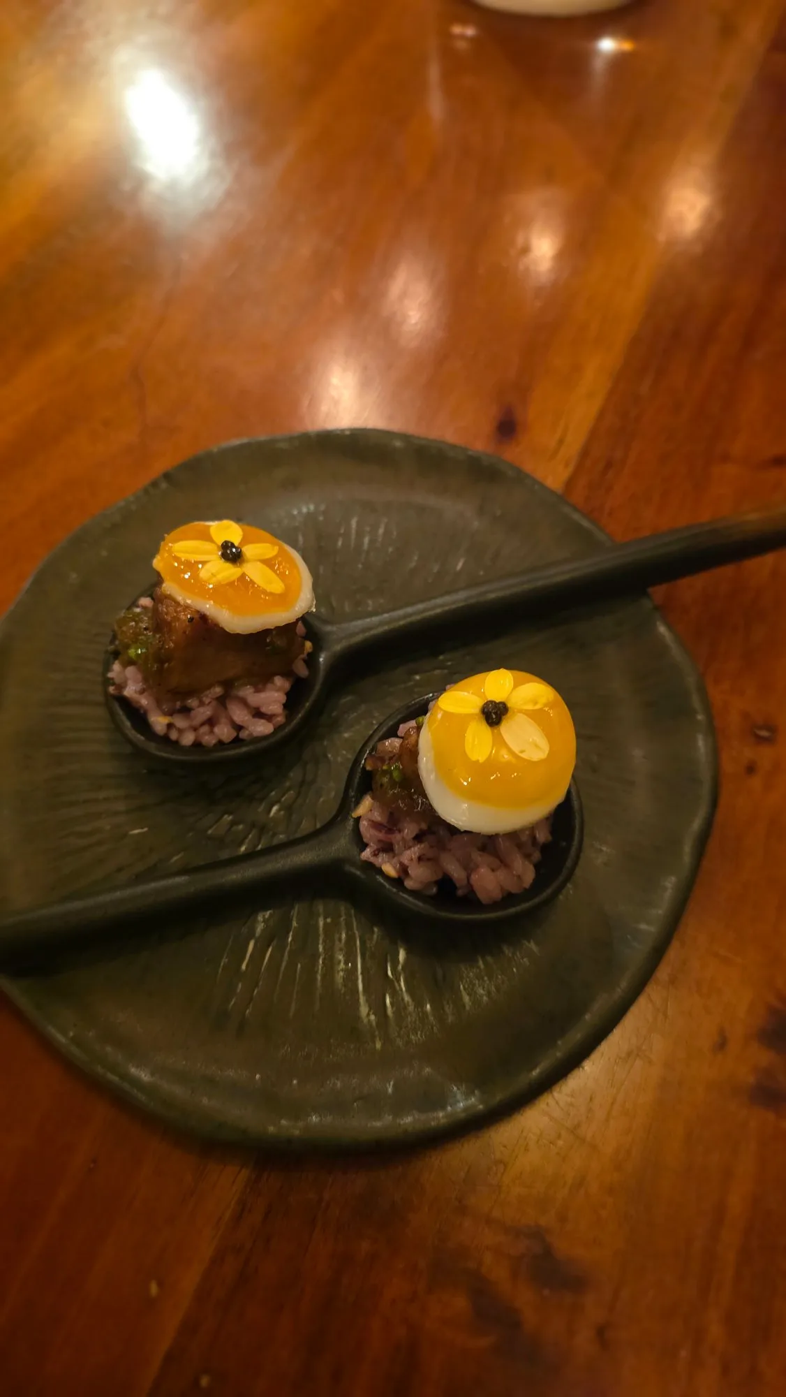 Foiesilog, foie gras, garlic Cordillera heirloom rice, quail egg