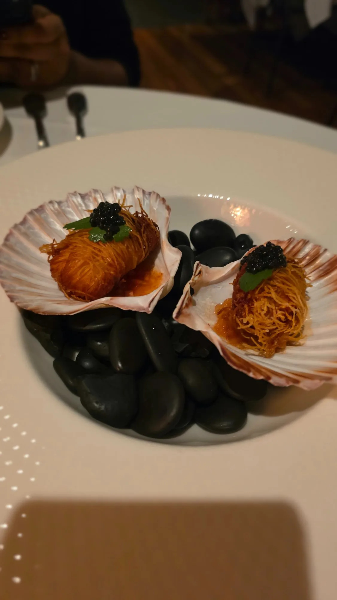 TAS katafi-wrapped scallops